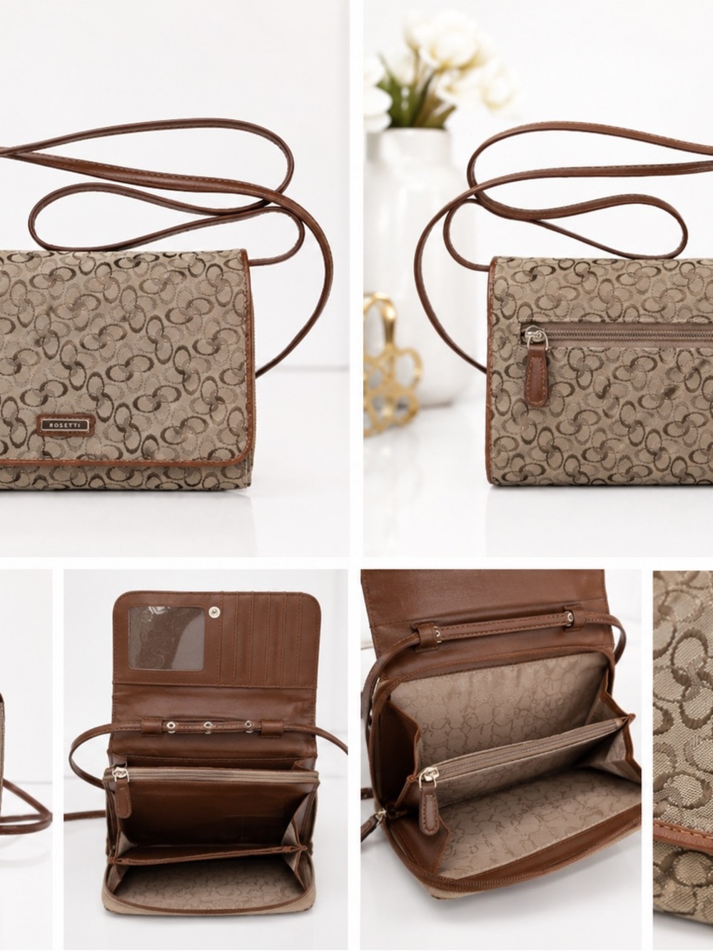 Rosetti Tan/Brown Signature Crossbody Wallet